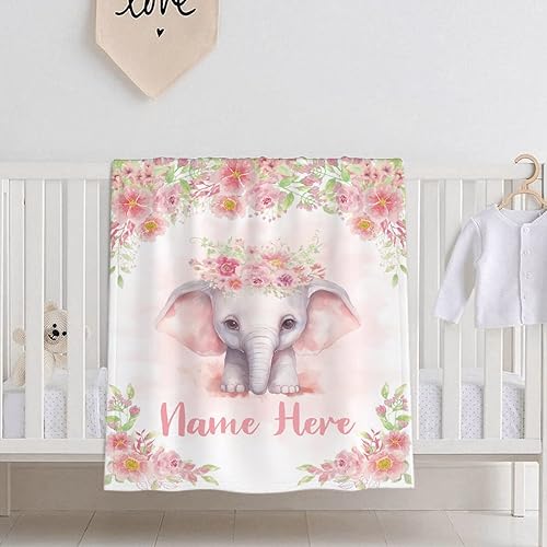 Miniatura 414 de Manta personalizada con diseño de jirafa y elefante, manta de franela suave, acogedora y ligera con nombre para sofá, cama, sofá, regalo, unisex