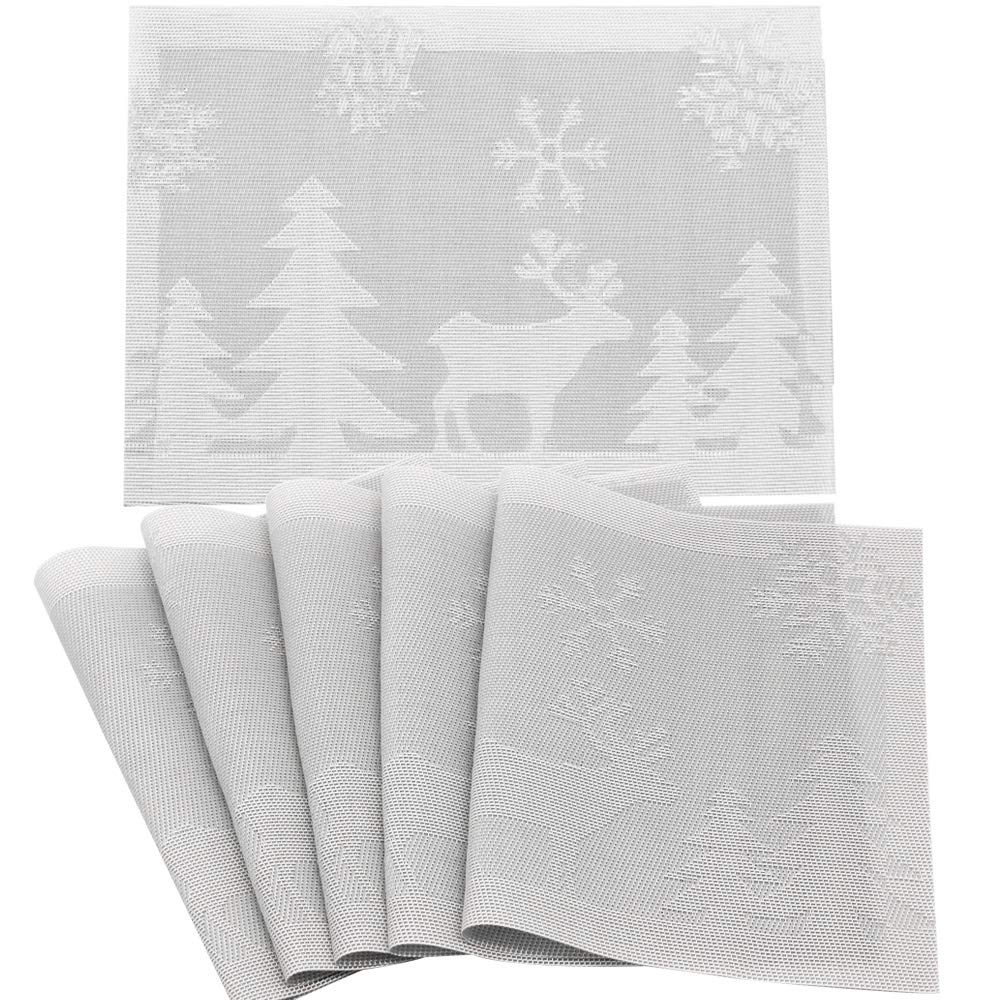 Time to Sparkle Set of 6 Vinyl Woven Placemats Silver Reindeer