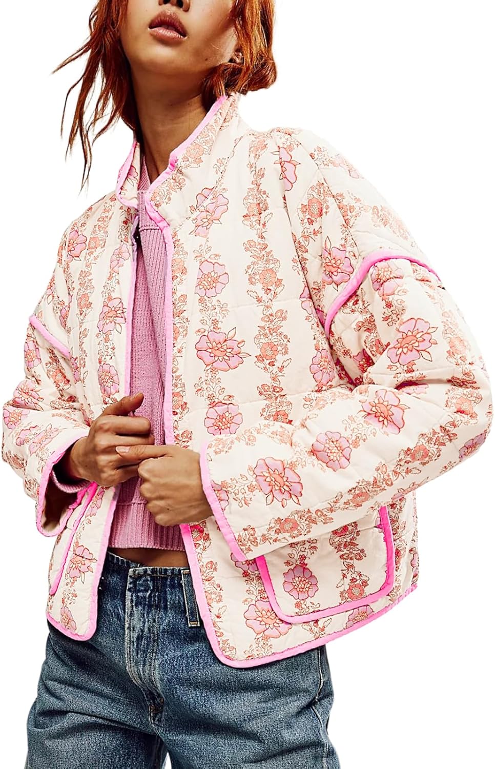Tankaneo Womens Quilted Lightweight Jackets Floral Print Winter Coats Open Front Cardigan with Pockets Tankaneo Womens Quilted Lightweight Jackets Floral Print Winter Coats Open Front Cardigan with Pockets