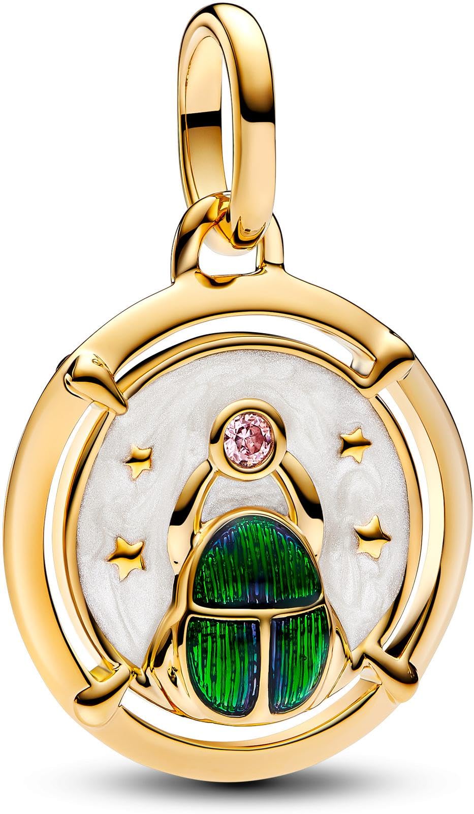 PANDORA ME Skarabäus-Käfer Medaillon-Charm aus Sterling Silber mit vergoldeter Metalllegierung und Zirkonia, Kompatibel ME und Moments Armbänder, 763413C01