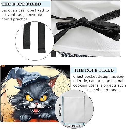 Miniatura 6 de Delantal de cocina para mujeres y hombres, delantal de girasol, perezoso, lobo, animales, estampado, extra largo, delantal de cocina ajustable