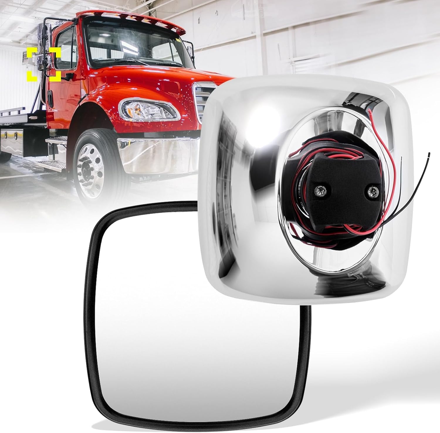 Chrome Heated Lower Wide Angle Mirror for Freightliner M2 2004-2016, Rear View Convex Mirror Freightliner 100 112 106 Columbia 112 120 Semi Trucks Driver Left and Passenger Right Side Universal Side