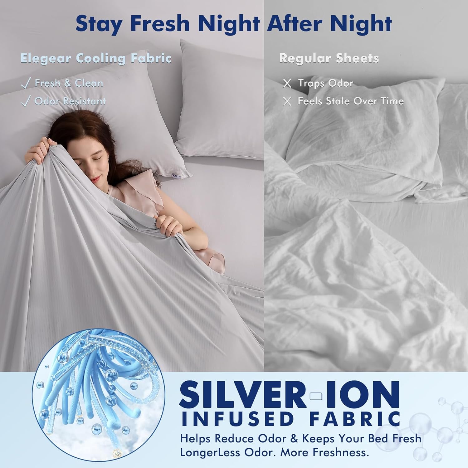 Elegear Silver Infused Cooling Bed Sheets King, Arc-Chill® 3.0 Cool Tech, Silver-Ion Freshness, Cooling Sheet Set for Hot Sleepers & Night Sweats, Breathable Soft & Dry, Deep Pocket 18", 4PCS