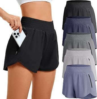 CE CERDR 5 Pack Womens Athletic Workout Short High Waisted Running Shorts | with Liner, 2 Zipper Pockets, Elastic Waistband, Quick-Dry, Lightweight, Activewear, for Gym, Yoga & Casual Wear