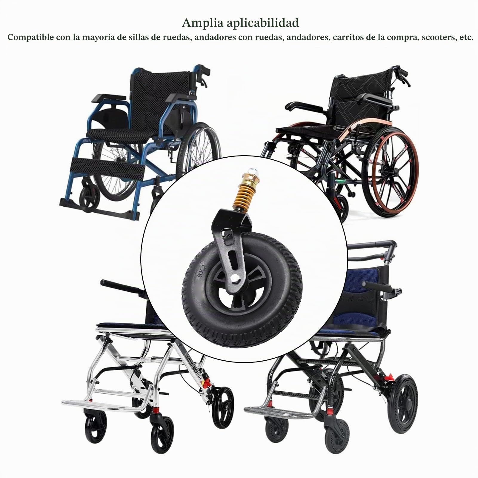 Rueda delantera de 8 pulgadas con tracción de horquilla delantera, rueda giratoria delantera para silla de ruedas y conjunto de horquilla delantera de tracción para andador