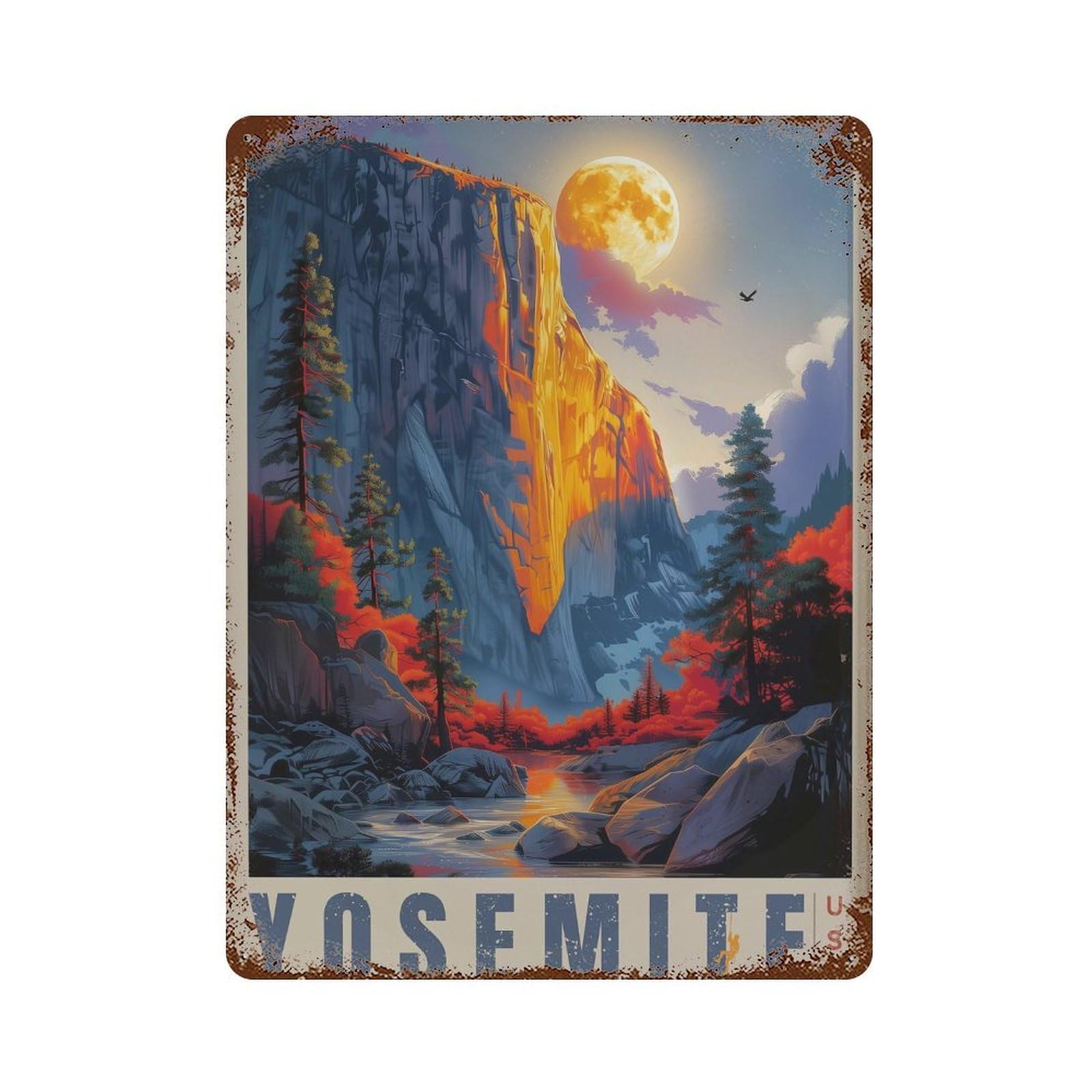 xiaoxiaoshen Yosemite El Capitan at Moonlight Wall Decor Art Metal Tin Poster Modern Home Decor Art Home Bar Shop Decorations Vintage Sign 40x30cm