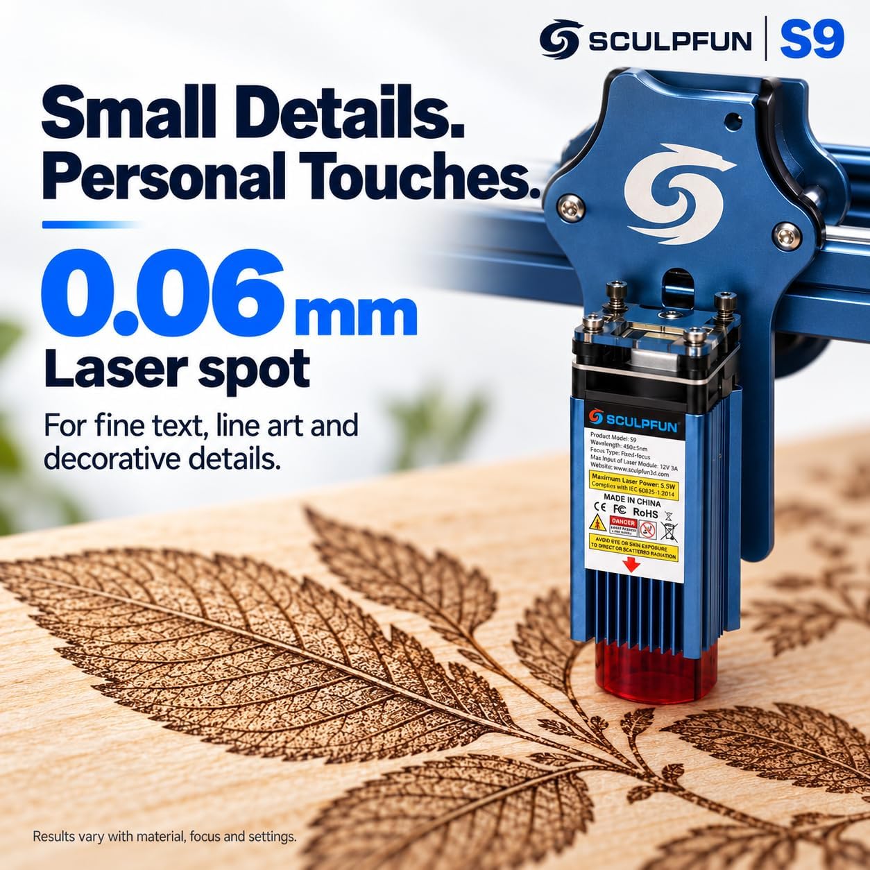 SCULPFUN S9 Laser Engraver,5.5W for DIY Wood Crafts and Personalized Gifts