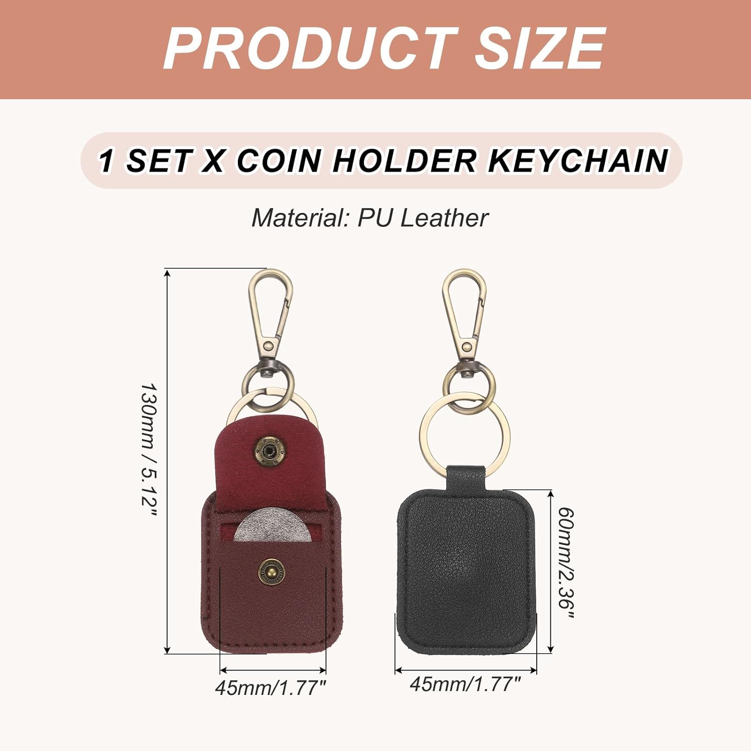 PATIKIL 2Pcs Quarter Leather Coin Holder, AA Medallion Snap Open Coin Display Holder for Collectible Challenge and Daily Carry Accessory, Black, Burgundy