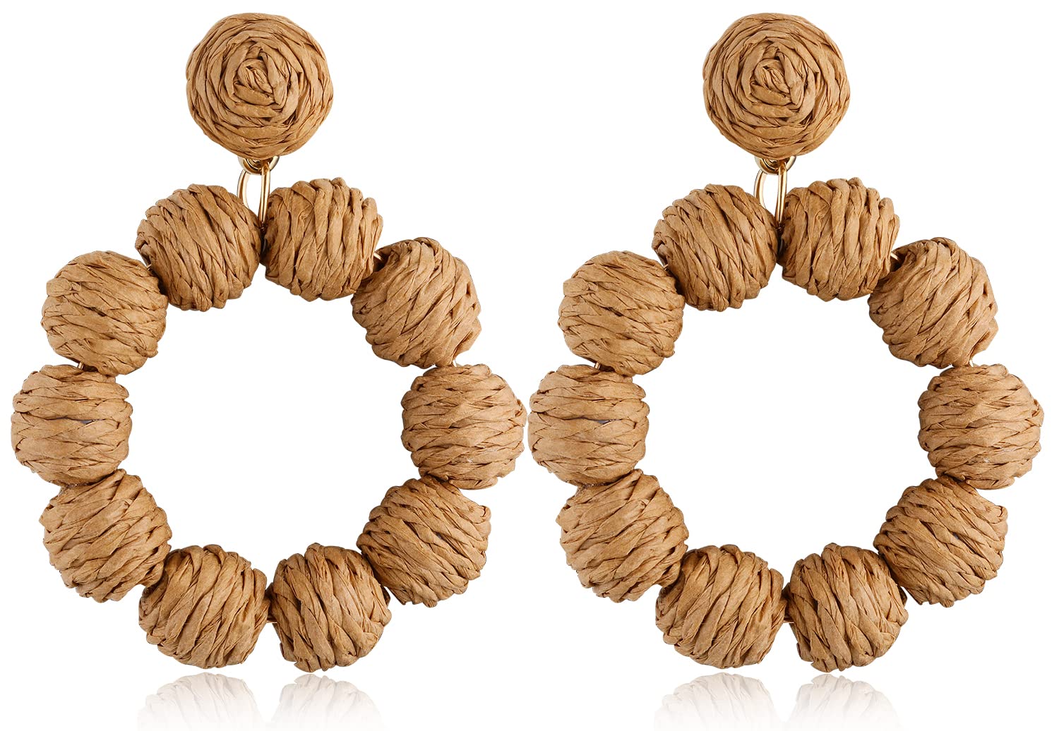 KOHOTAStatement Raffia Earrings for Women Girls Boho Rattan Ball Hoop Dangle Earrings Handmade Bohemia Braid Straw Wicker Raffia Wrapped Drop Earrings Summer Beach Earrings Jewelry