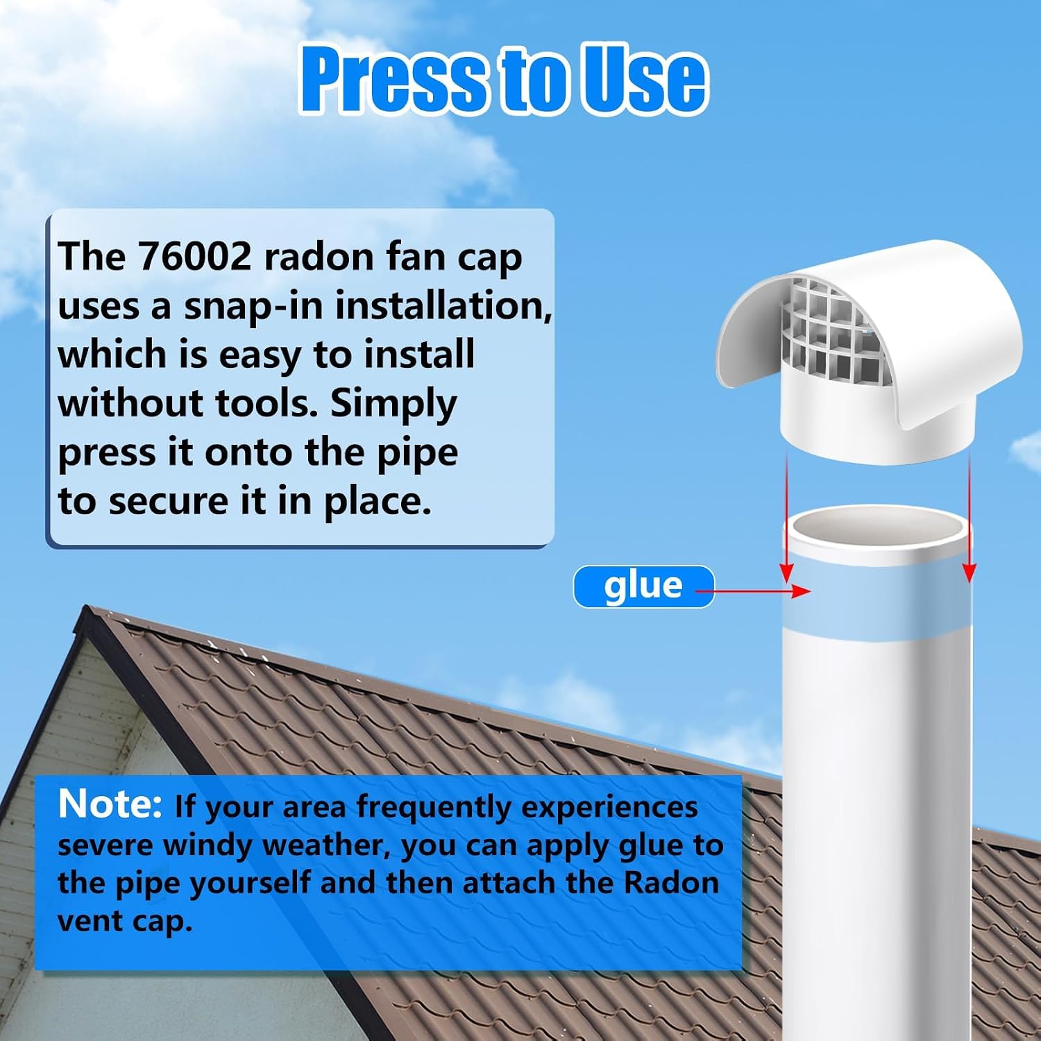 3" Radon Vent Cap for Schedule 40, 3 inch PVC Vent Cap, Roof Vent Cover, | for Radon Fan Pipe/Flue Pipe/Roof Pipe, Protects Radon Fan Motor and Pipe, Protects from Rain, Snow, Leaves and Animals