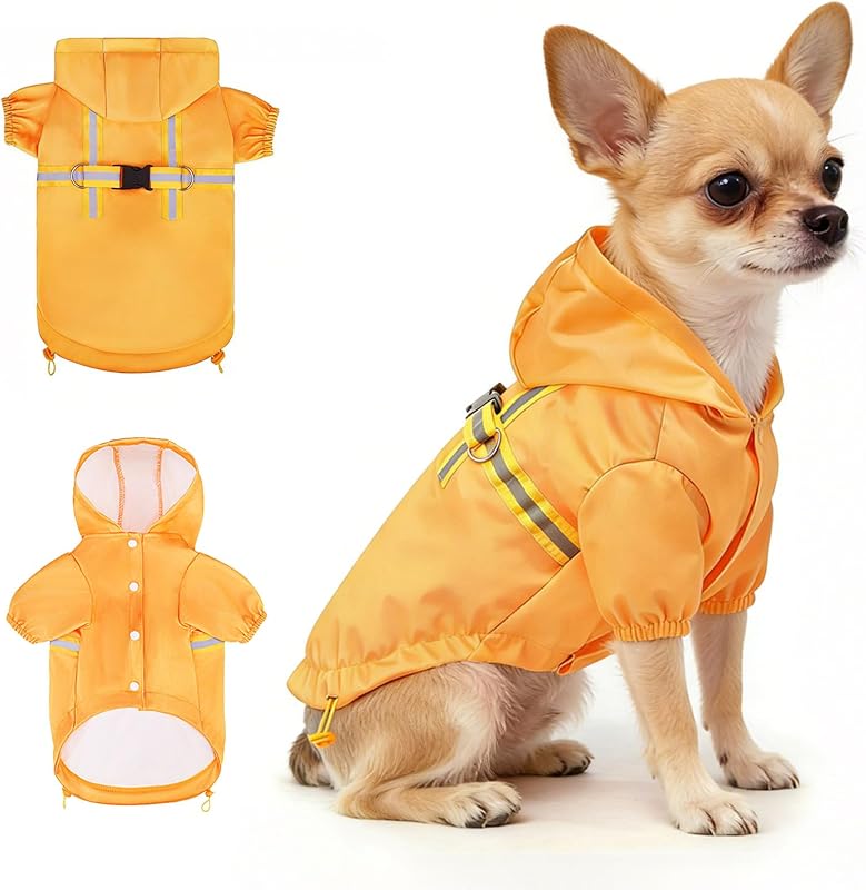 Capa de Chuva Impermeável para Cães com Capuz e Peitoral Integrado BEAUTYZOO – Tamanho X-Small