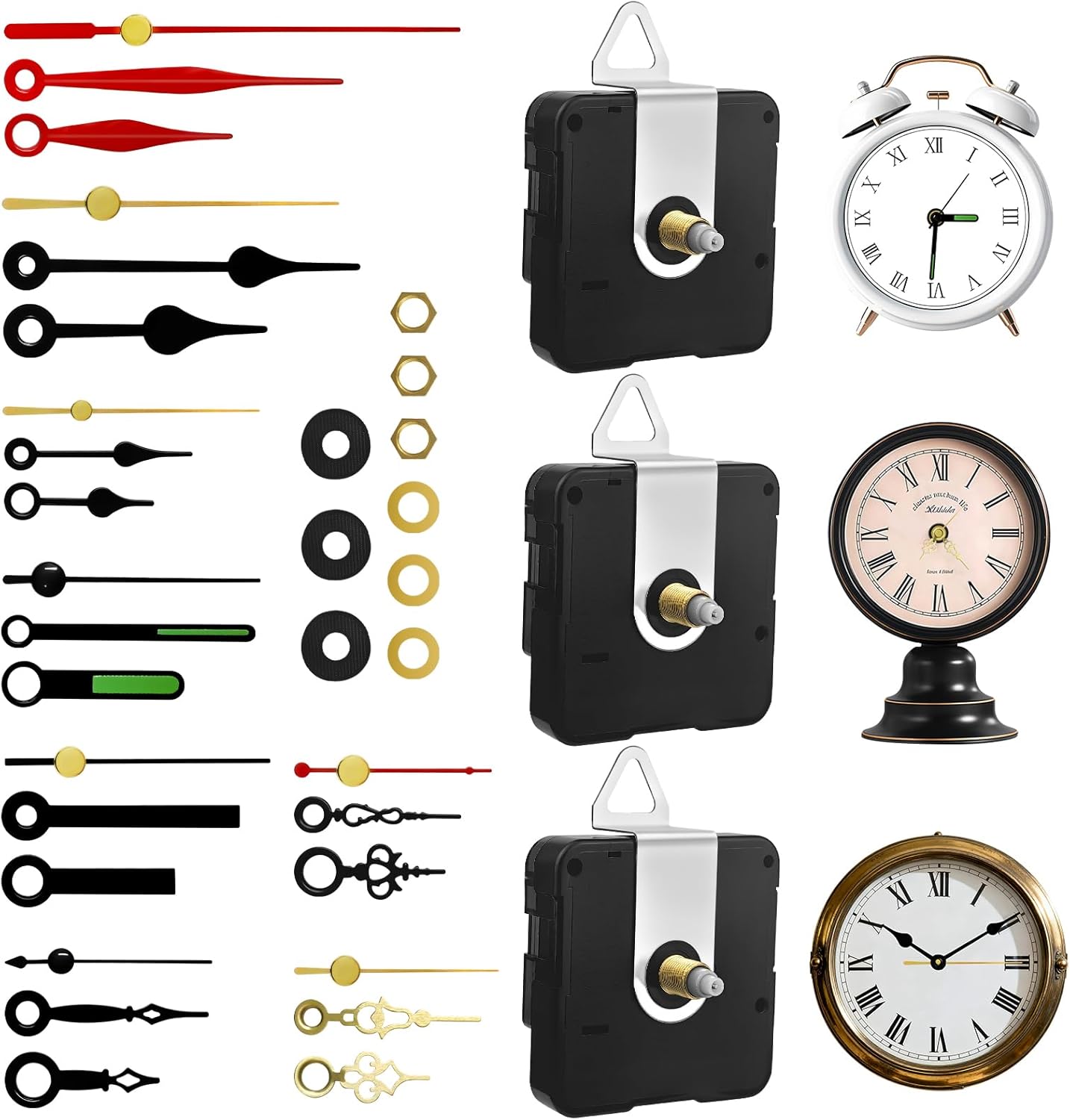 3PCS Clock Mechanism Replacement Kit, Quartz Clock Movement with 8 Pairs Clock Hands, Battery Operated Clock Motor Mechanism for DIY Repair Parts (Total Shaft Length 16/20/23mm)