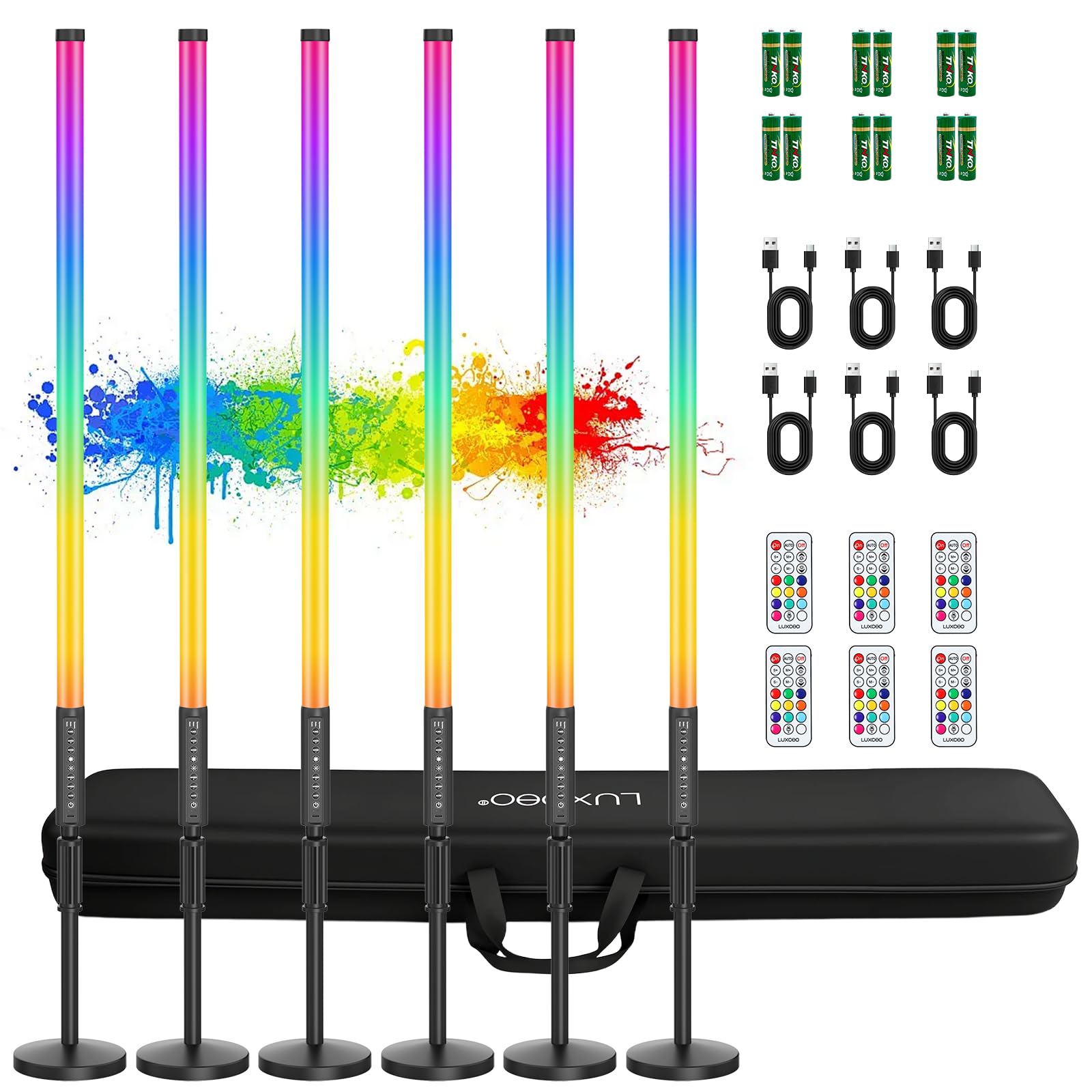 6 luci video a LED portatile da 90 cm con treppiede, 2,4 G, luce per fotografia a LED, dimmerabile e modalità musica, batteria da 5000 mAh, Tubo luminoso RGB per YouTube,streaming di giochi,feste,bar