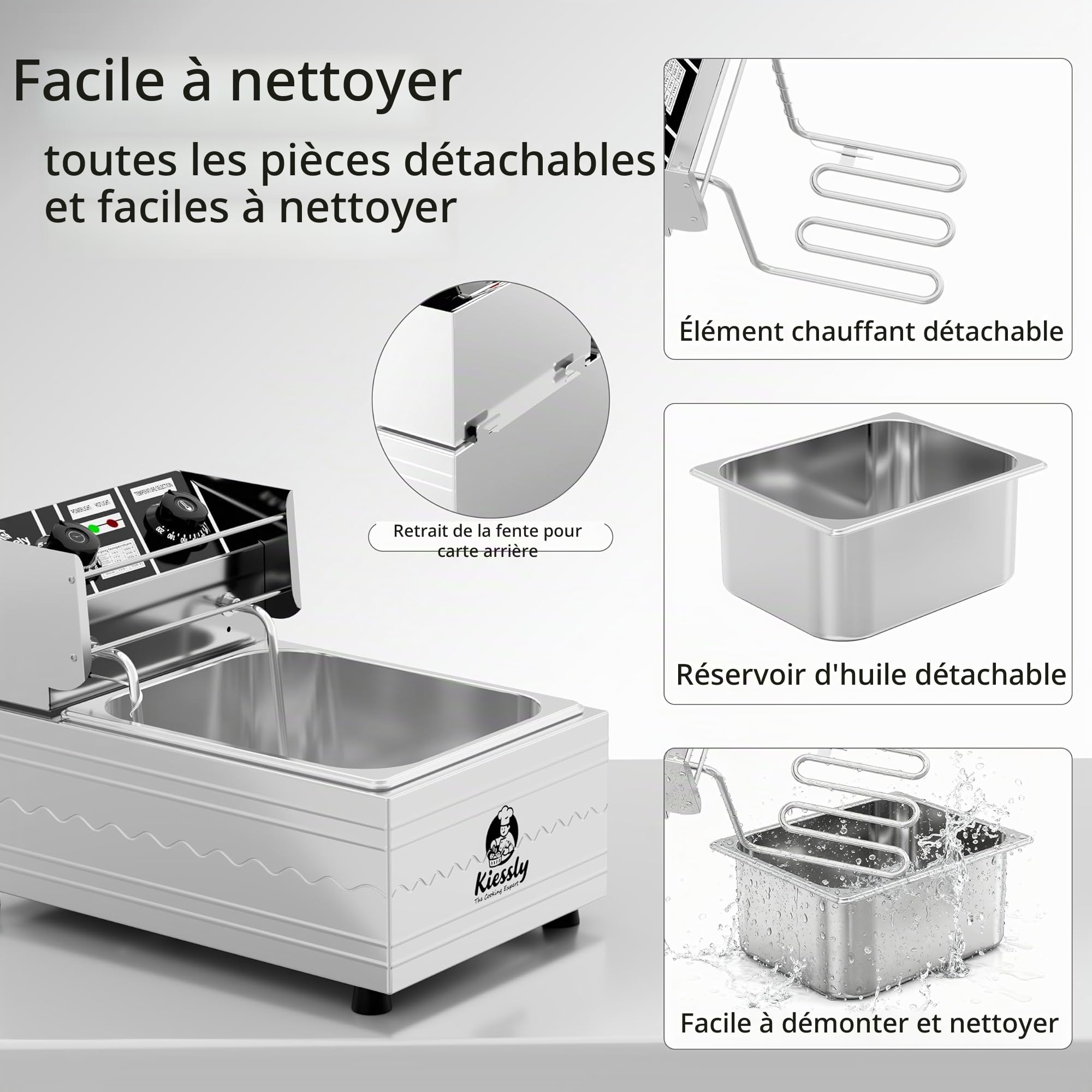 Friteuse 20L Electrique INOX, Friteuse Commerciale 3500 W avec paniers et couvercles, double cuve, avec contrôle de la durée et de la température (Friseur unique 10L NQ7)