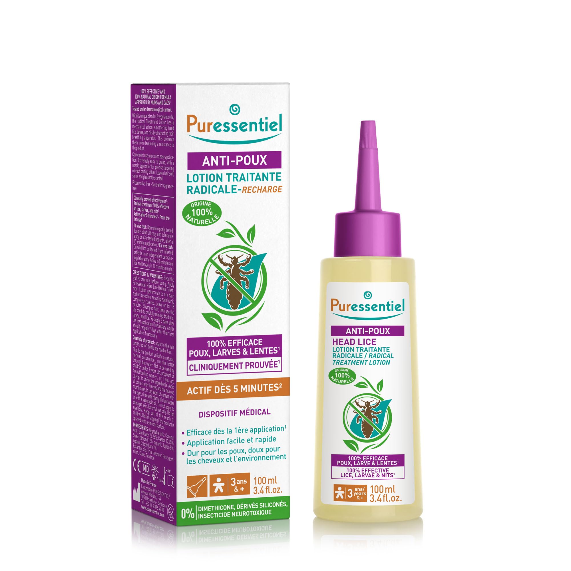 Puressentiel - Anti Poux - Lotion Traitante - Efficacité prouvée pour éliminer poux, larves et lentes - Actif dès 10 minutes - 100% naturel - 100 ml