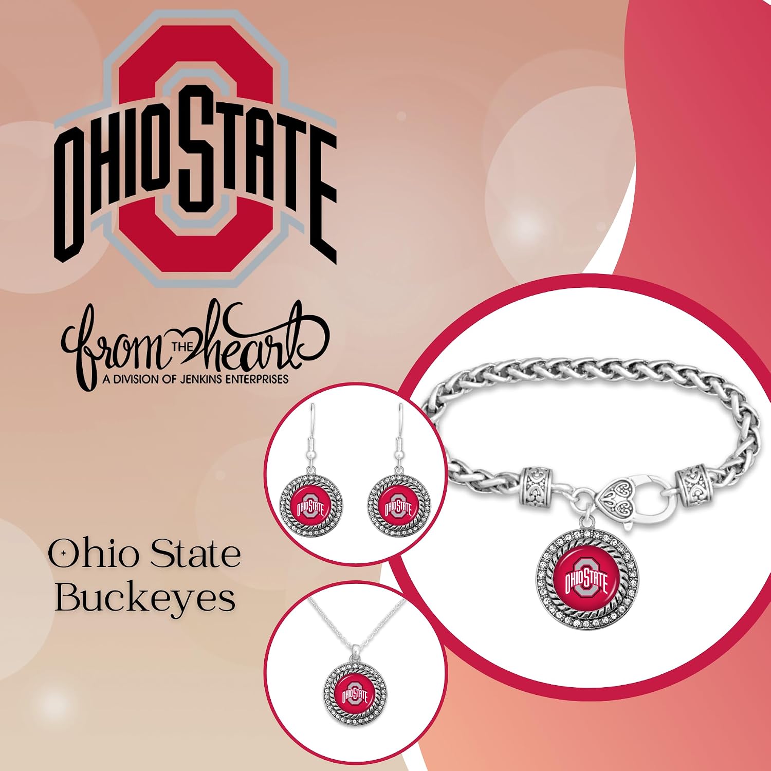 Game Day Outfitters NCAA 3-Piece Jewelry Set - Necklace, Bracelet, Earrings with NCAA Emblem Pendant & Bling Rhinestones for Women, Girlfriend, BFF