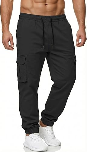 Mens Jogger Pants Casual Lightweight Cargo Pants Drawstring Elastic Waist Tapered Leg Pants with Pockets