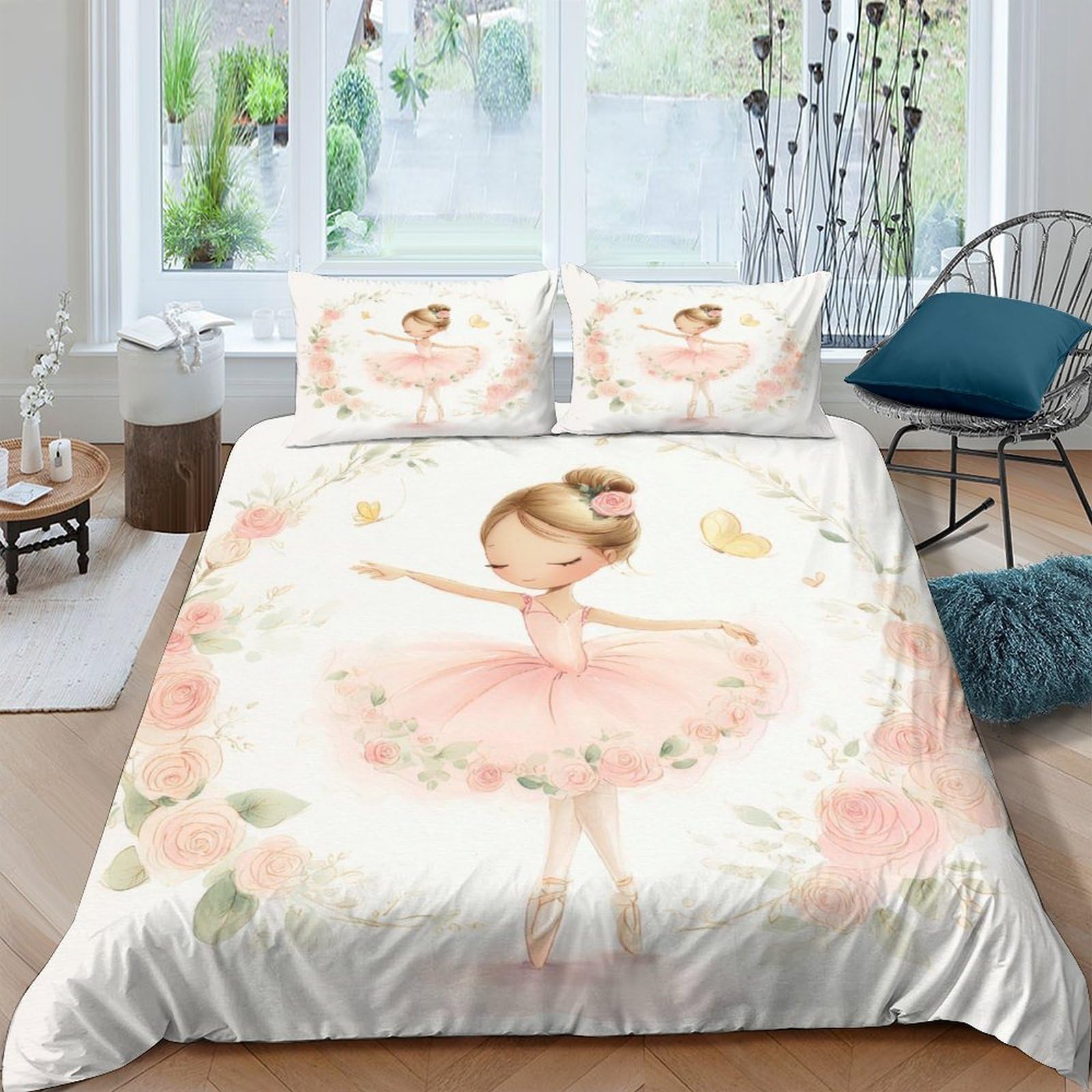 Linge de lit aquarelle florale et ballerine 3D en microfibre ultra-douce