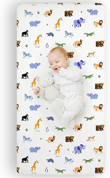 Wildkin Kids 100% Microfiber Crib Sheet – Soft, Breathable Fitted Sheet - Wild Animals