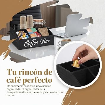 Coffee-Tea Organizer 5 Compartments 30 x 19.5 x 12 cm, for Sugar Capsules