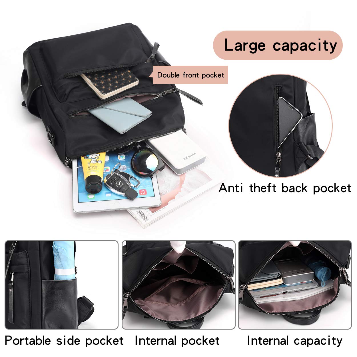 ZOCILOR Bolsa de viaje de piel sintética para mujer, diseño multiusos convertible en mochila, bolso o bolsa de mano, Marrón, Talla única