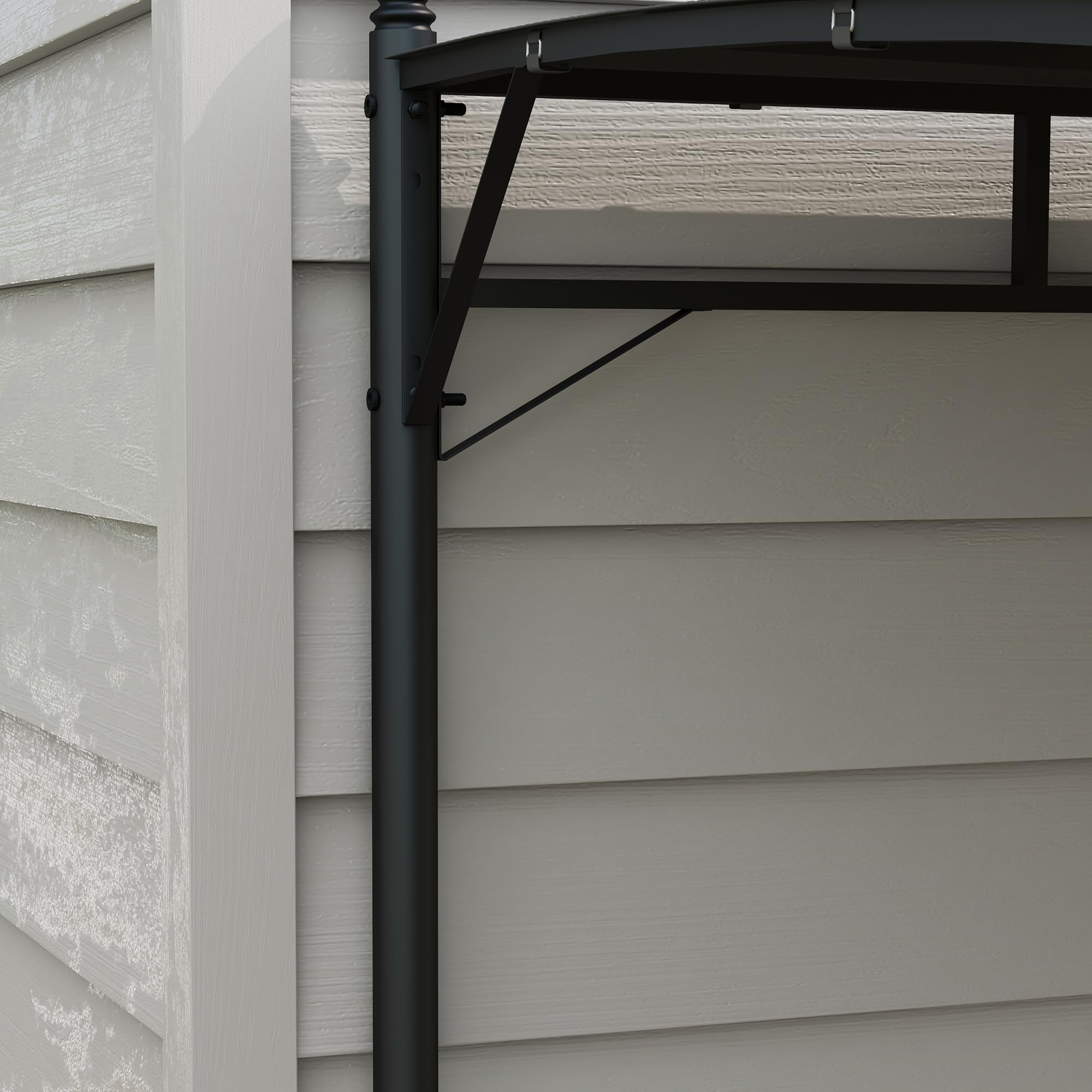 Outsunny Pergola Gazebo Metallica Tettuccio Poliestere 12 Fori Drenaggio 400x296x200/262 cm Grigio Scuro