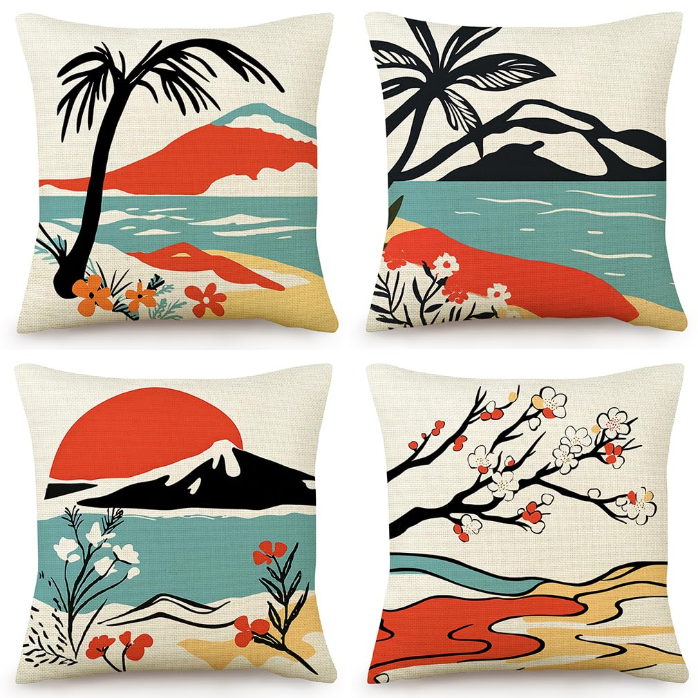 Housse coussin 60x60 fleurs géométriques en coton lin lavable pour canapé