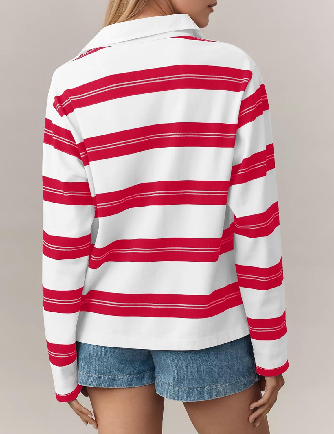 Rugby Shirt Women Long Sleeve Oversized Striped Sweatshirt - Image 3