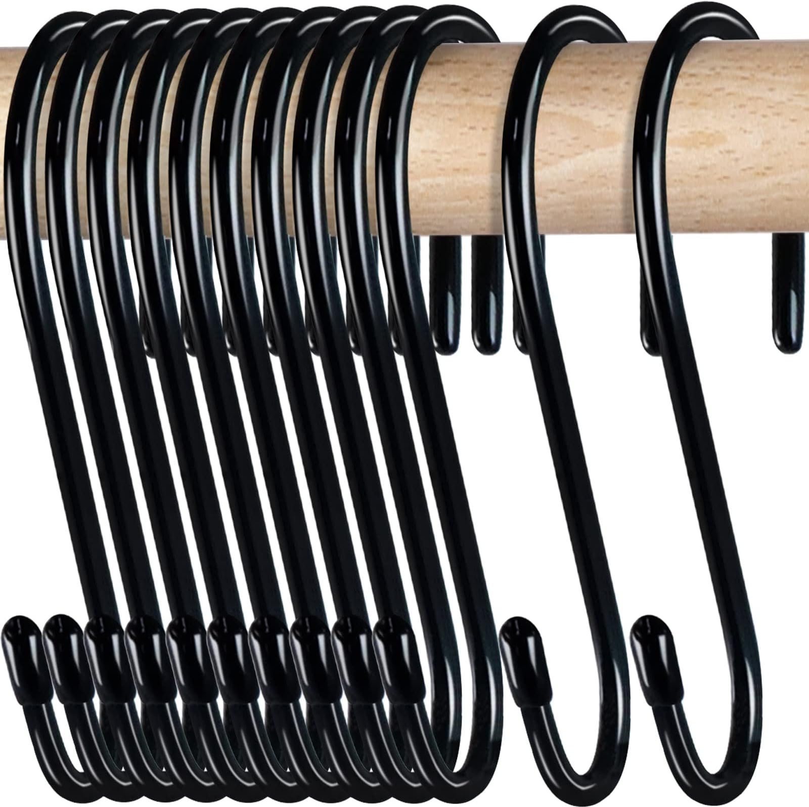 HiGift 24 Pack S Hooks for Hanging, 4-1/2 inch Large Black Vinyl Coated Metal S Shaped Hooks Heavy Duty, Non Slip Rust-Free Closet Hooks for Hanging Clothes Plant Jeans Bag Pan Pots Cups Towels