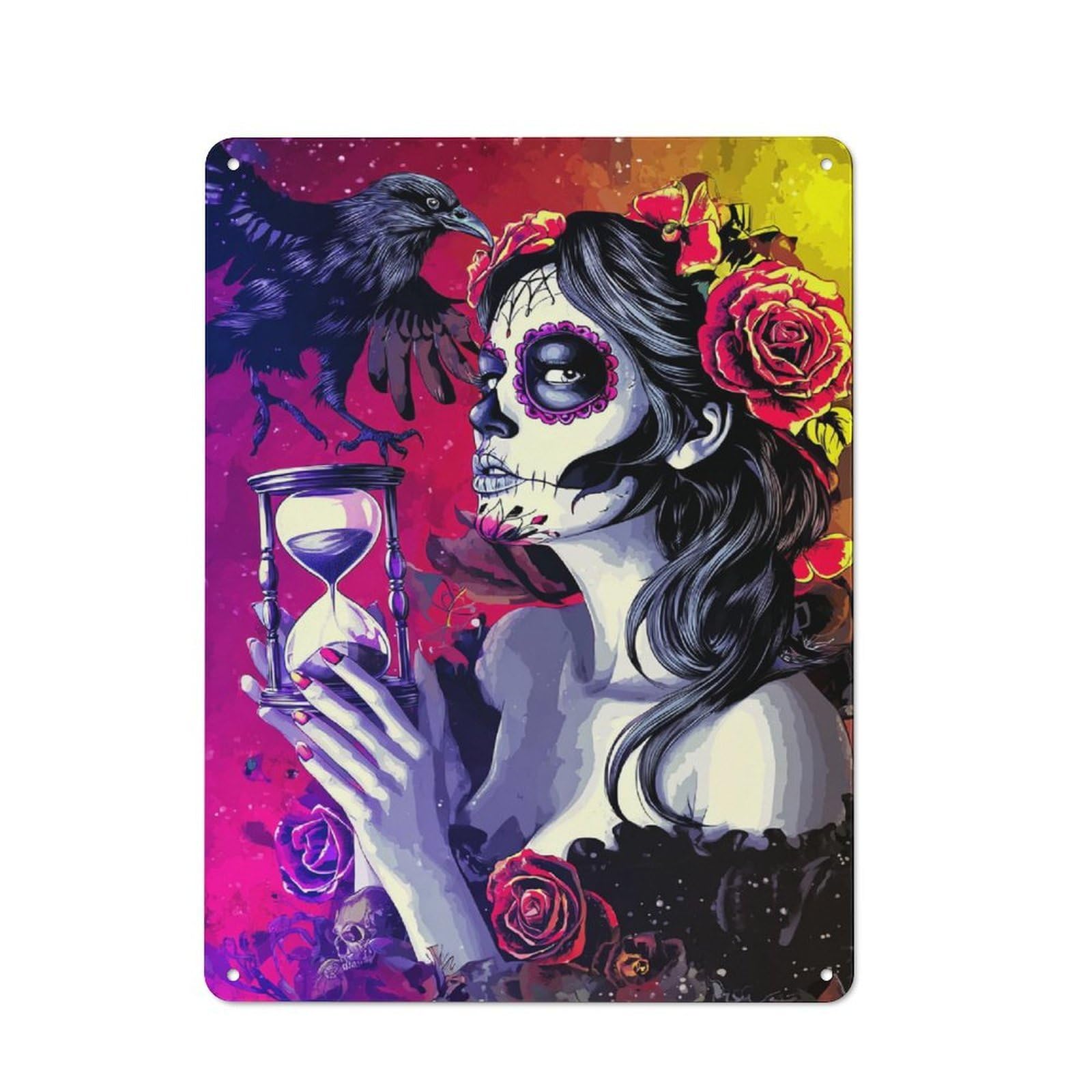 Junmoney Day Of The Dead Art Print Metal Sign 40X30cm With For Workshop Wall, Rustic Decor, Wall Decoration For Workshops And Hobby Rooms