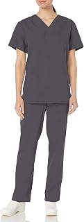 Cherokee Men and Women Scrub Set, Modern Fit V-neck Scrub top with Mid Rise Drawstring Pants WW530C, M, Pewter