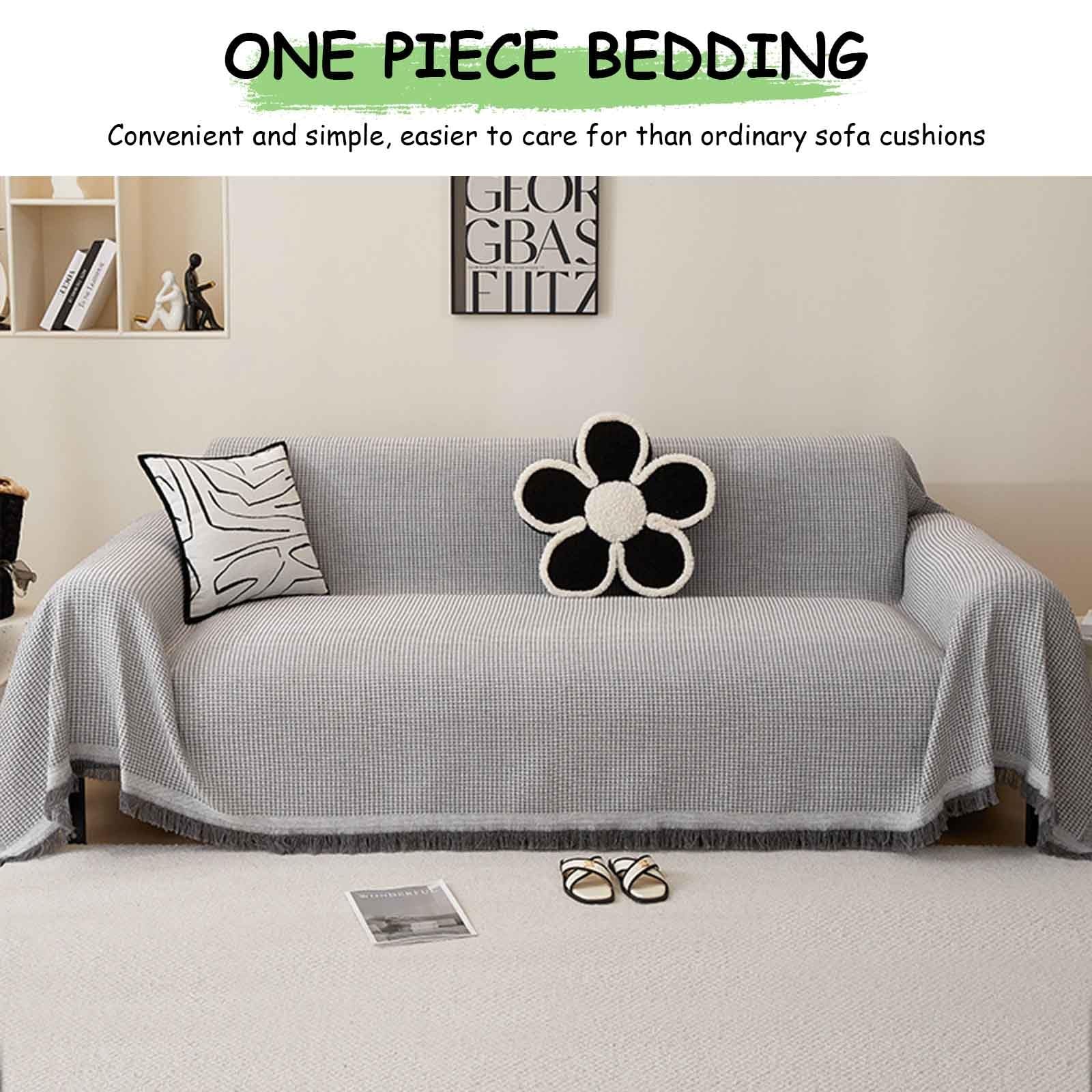 SofaüBerwurf Decke Baumwolle、Ecksofa Bezug Abnehmbar Waschbar、Sofabezug U Form、Couch üBerwurf Decke Mit Deko Quasten、SofaüBerwurf Vielseitige(agrey,180x380cm)