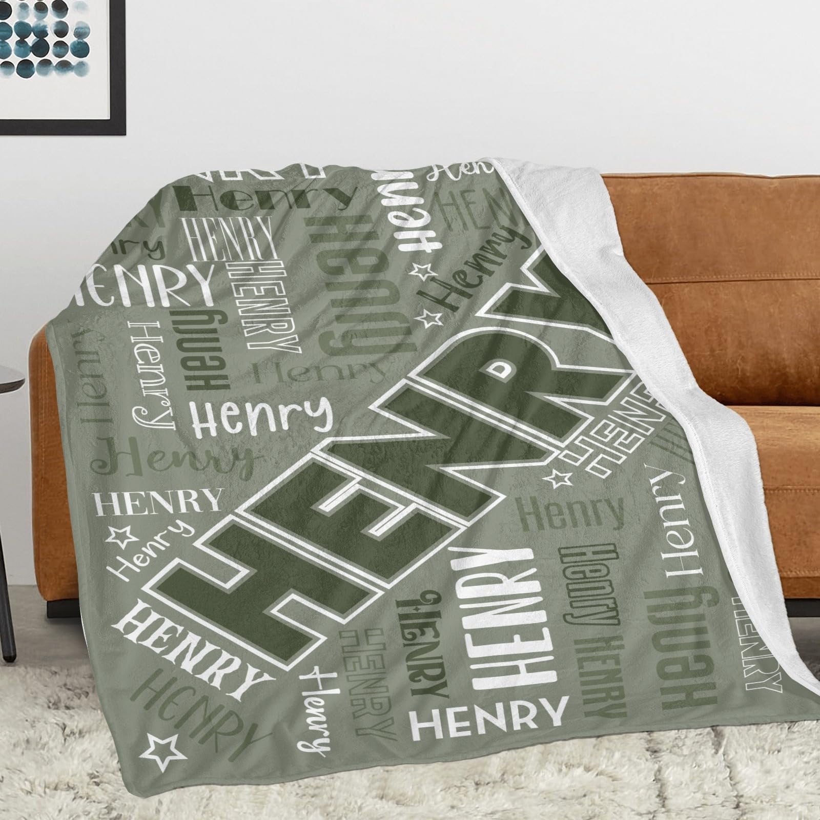 OAHEDIAM Personalized Blankets for Boys Girls Kids,Custom Baby Blanket with Name,Customized Throw Blanket for Baby Newborn, 40x50 inches,Sage Green Blanket