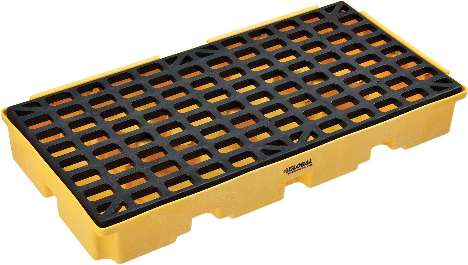 Global Industrial Low Profile Spill Containment Modular Platform, 2 Drum Capacity, 30 Gallon Liquid Capacity, 5000 Lbs Weight Capacity, 51.5"W x 26.25"D x 6.5"H, Yellow