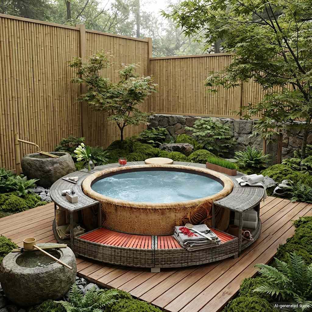 vidaXL Poly Rattan Hot Tub Surround with Built-in Storage - Durable Steel Frame and Weatherproof Eucalyptus Tropical Hardwood - Gray