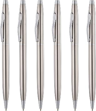 ChaoQ Ballpoint Pens, Black Ink Medium Point Stainless Steel Body, 6-Pack