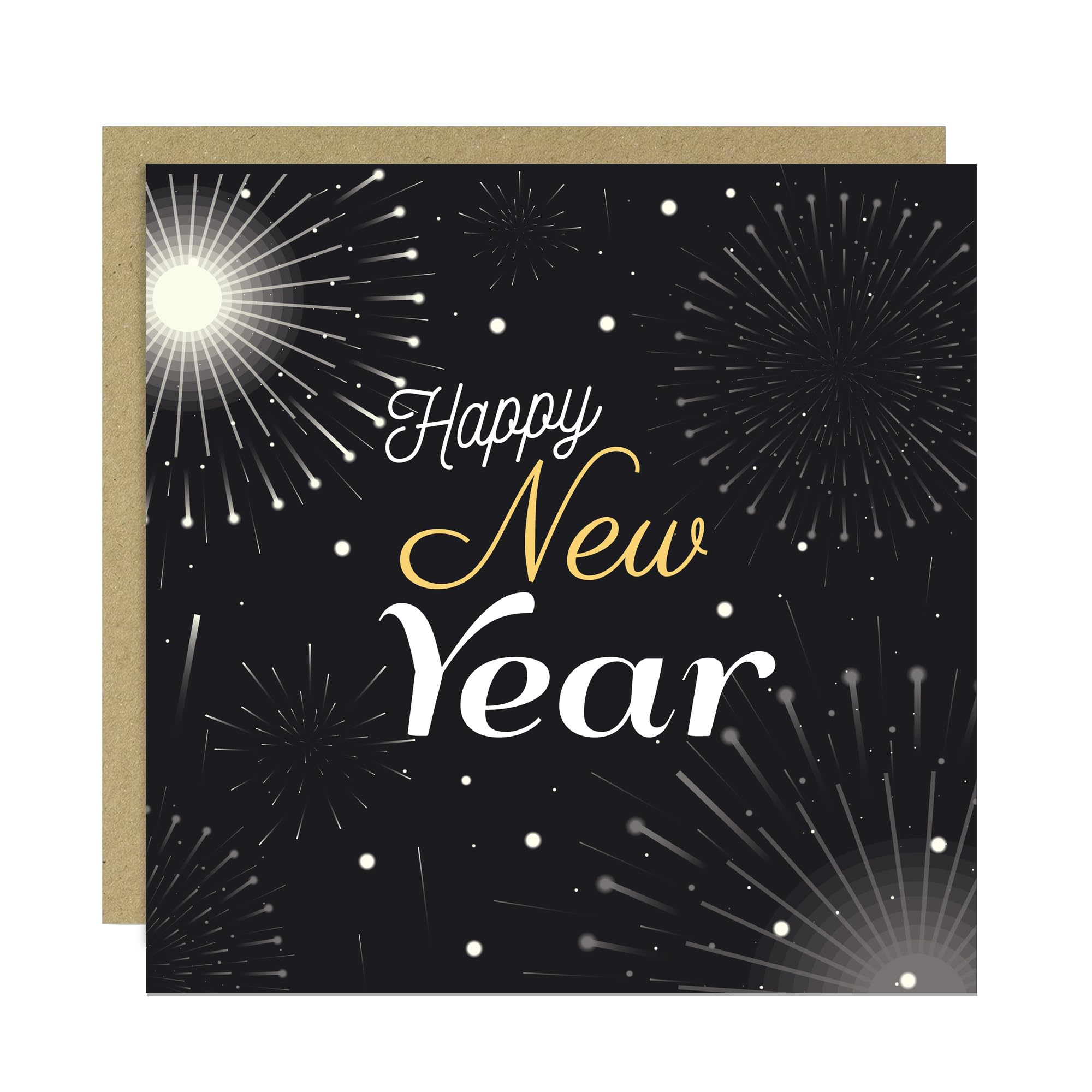 RED OCEAN Happy New Year Card New Years Eve Celebration Greetings Card For Friends and Family, Neighbours 145x145mm With Kraft Envelope Cards For Men Women