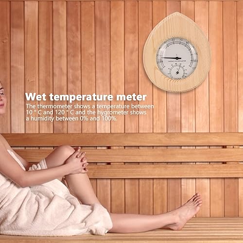 Miniatura 8 de Termo higrómetro, higrómetro de madera 2 en 1 en forma de gota para sala de sauna y sala de sudor, pequeño y delicado, rango de temperatura 50.0 F -