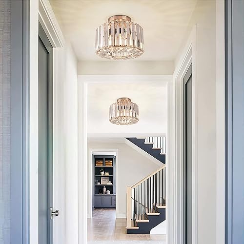 Miniatura 4 de Lámpara de techo semiempotrada - Lámpara de techo moderna de cristal, lámpara de techo moderna para pasillo, lámpara de techo dorada para porche,