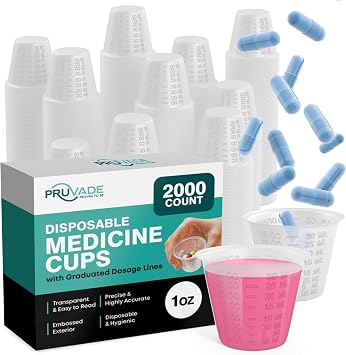 [2000 Pack - 1 oz.] Pruvade Disposable Medicine Cups with Graduated Dosage Lines for Pills or Liquid, Single Serve Measuring for Home, Nurse, Hospital, Medical Care, Resin Mixing, Mouthwash |2000 Pack