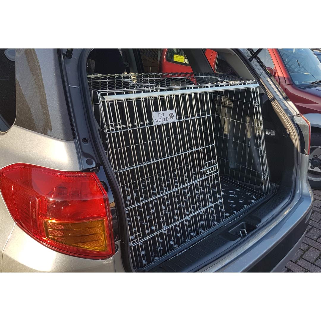 Pet World Grande gabbia per cani inclinata da 91,4 cm, perfetta per berline, station wagon e stivali 4x4, design britannico, gabbia da viaggio in acciaio, portello di fuga di emergenza, pieghevole
