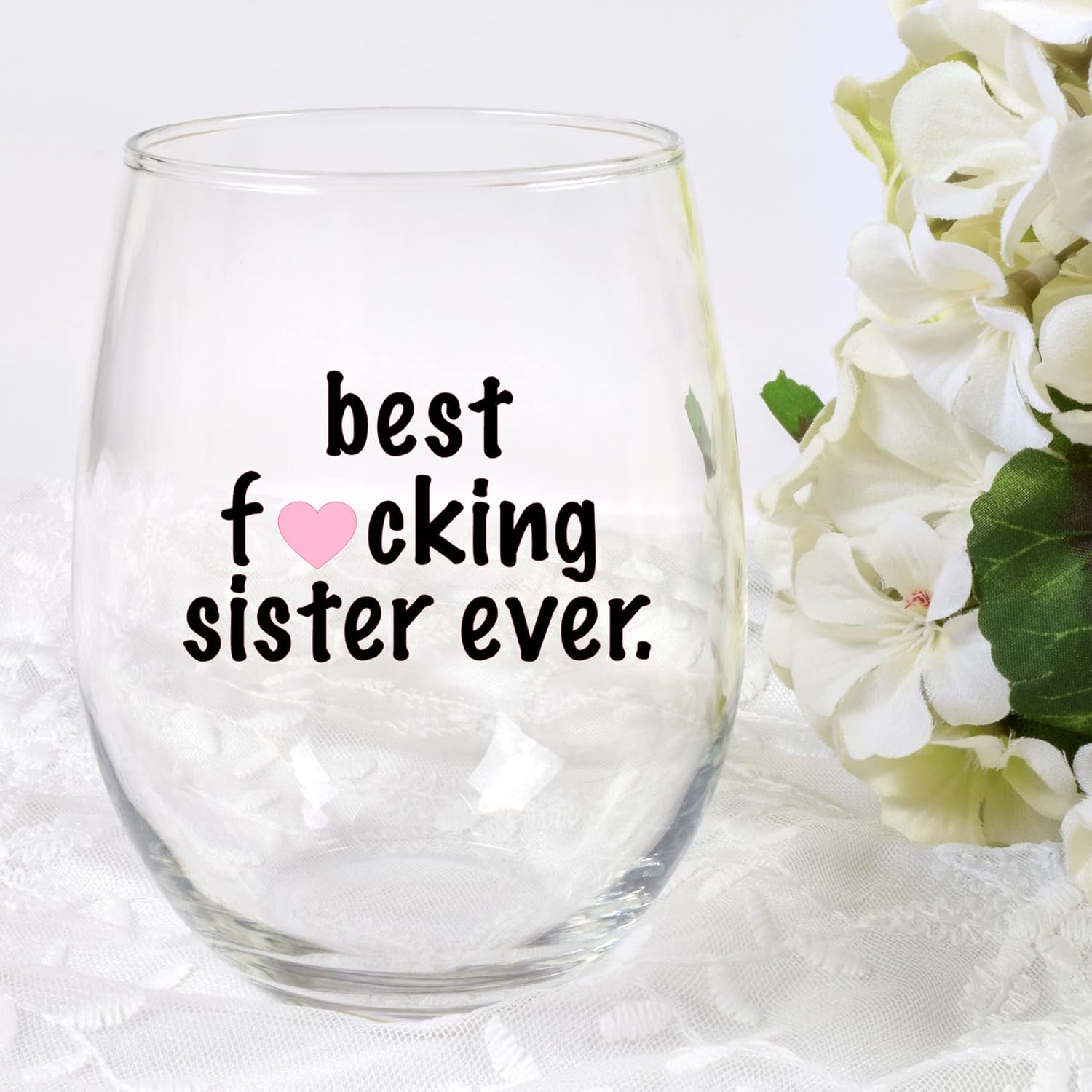 Laguna Design Best Fucking Sister Ever Wine Glass, 21 Oz, Funny Sister Wine Glass, Sister Birthday, Black and Pink