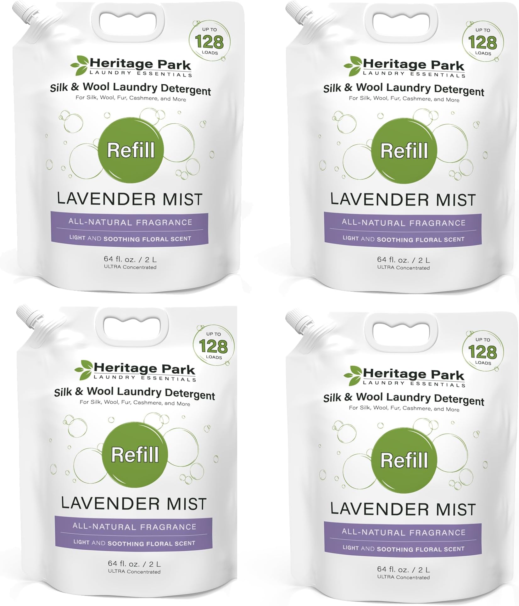 Heritage Park Silk & Wool Fragrance Free, Hypoallergenic, pH-Neutral Laundry Detergent - Dermatologist-tested, Sensitive Skin-Friendly, Enzyme-Free, Ultra Concentrated (64 fl oz Refill, 4-Pack)