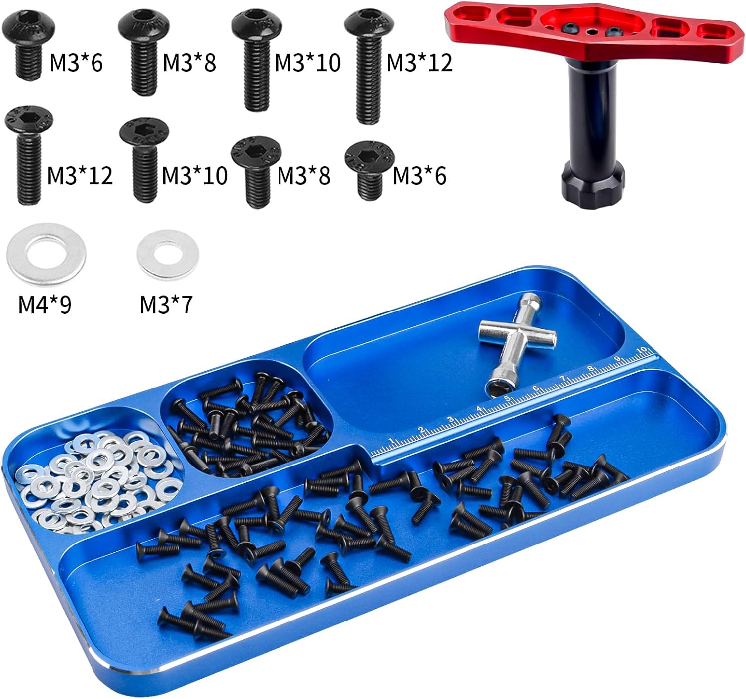 RC Screw Kit Screws Assortment Set Screw Tray Hardware Fasteners 17mm Wheel Wrench Small Cross Hex Wrench for Traxxas Arrma Axial SCX10 Redcat HPI Losi Scale RC Car Truck Crawler