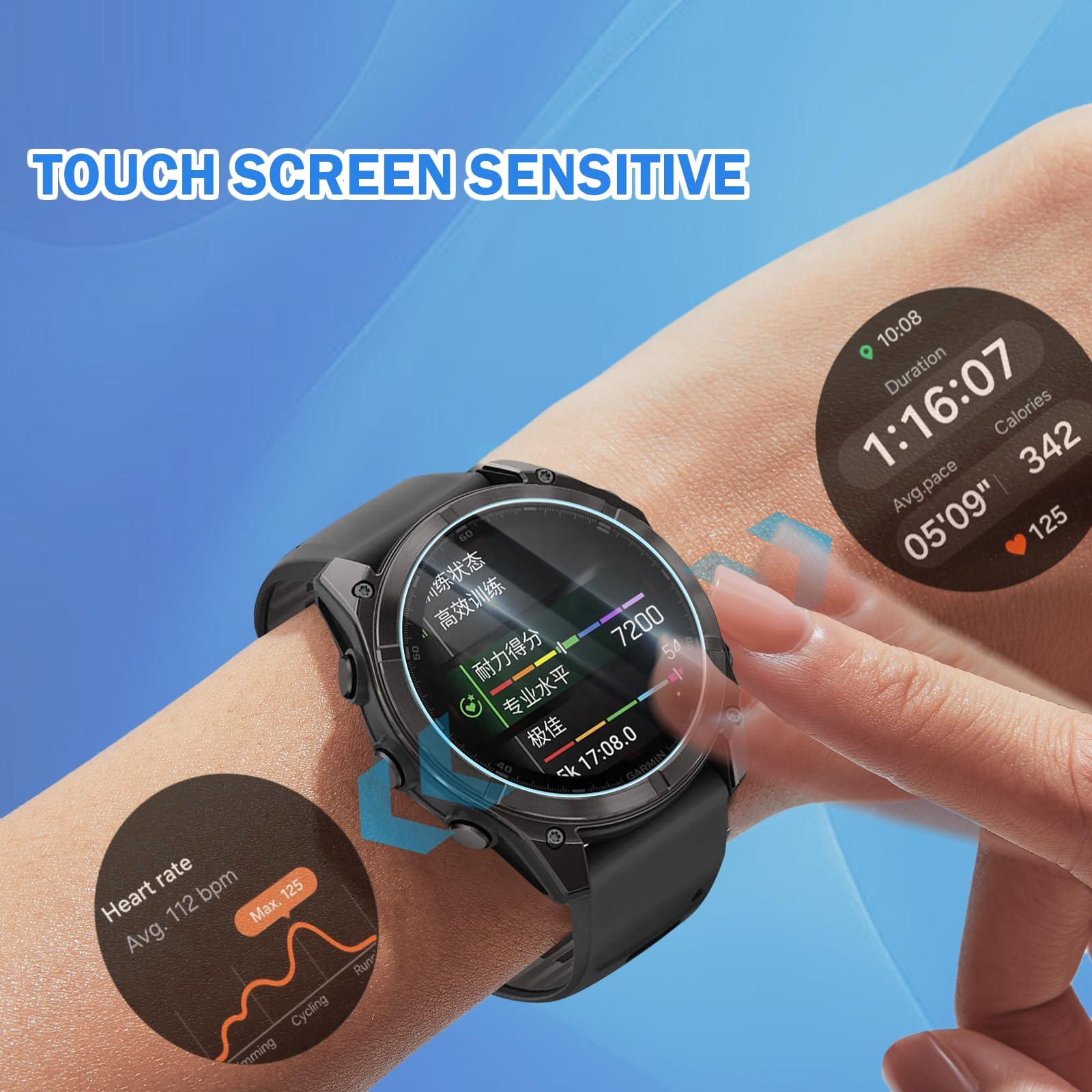 Confezione da 4 pellicole protettive in vetro temperato per Garmin Fenix 8 Solar da 47 mm, trasparenti HD 9H, pellicola protettiva per schermo solare Fenix 8 da 47 mm, antigraffio e sensibile