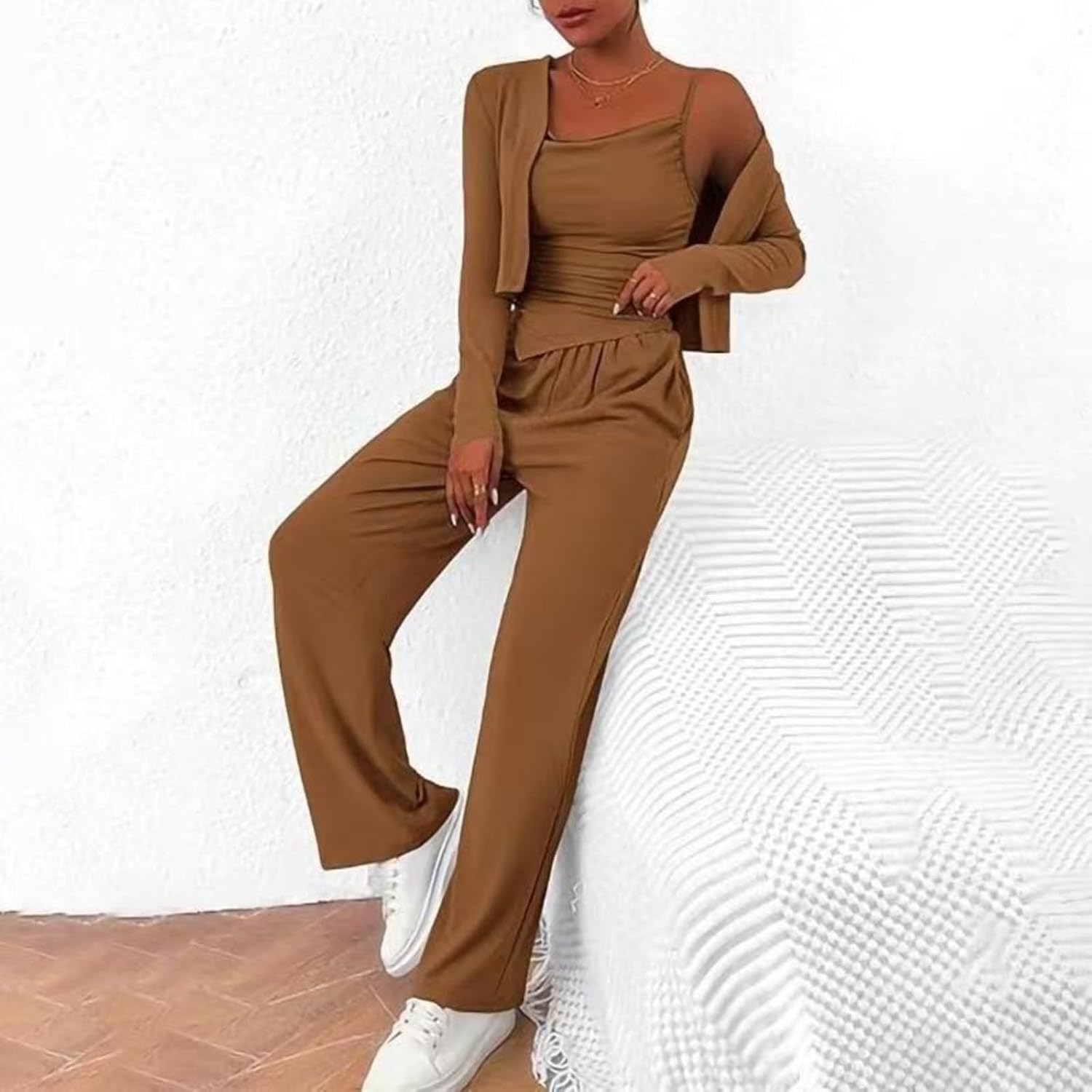Women's Fall Casual Zip Up Hoodie and Crop Top Three Piece Set