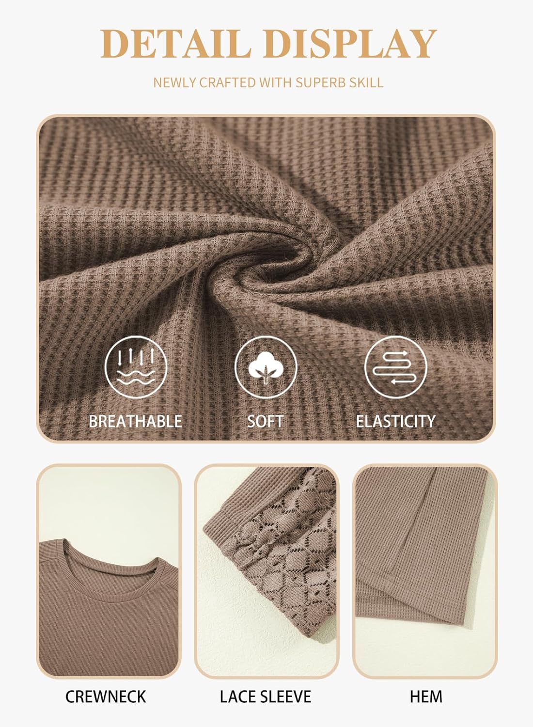 Eytino Womens Plus Size Tops Lace Long Sleeve Waffle T Shirts Casual Crewneck Tunic Tops(1X-5X) - Image 5