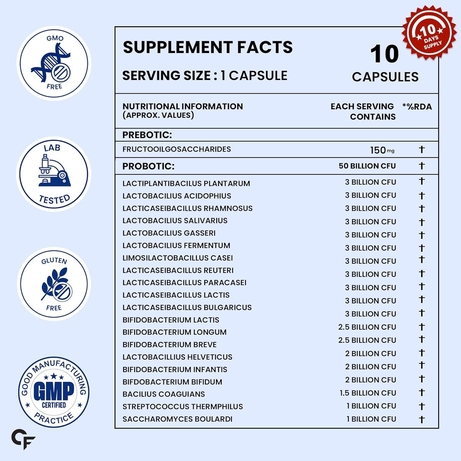 Carbamide Forte Probiotics Supplement 50 Billion CFU Gut Health Supplements with Probiotic - Gut Cleanse with Prebiotics and Probiotics – 10 Capsules — Amazon image 2