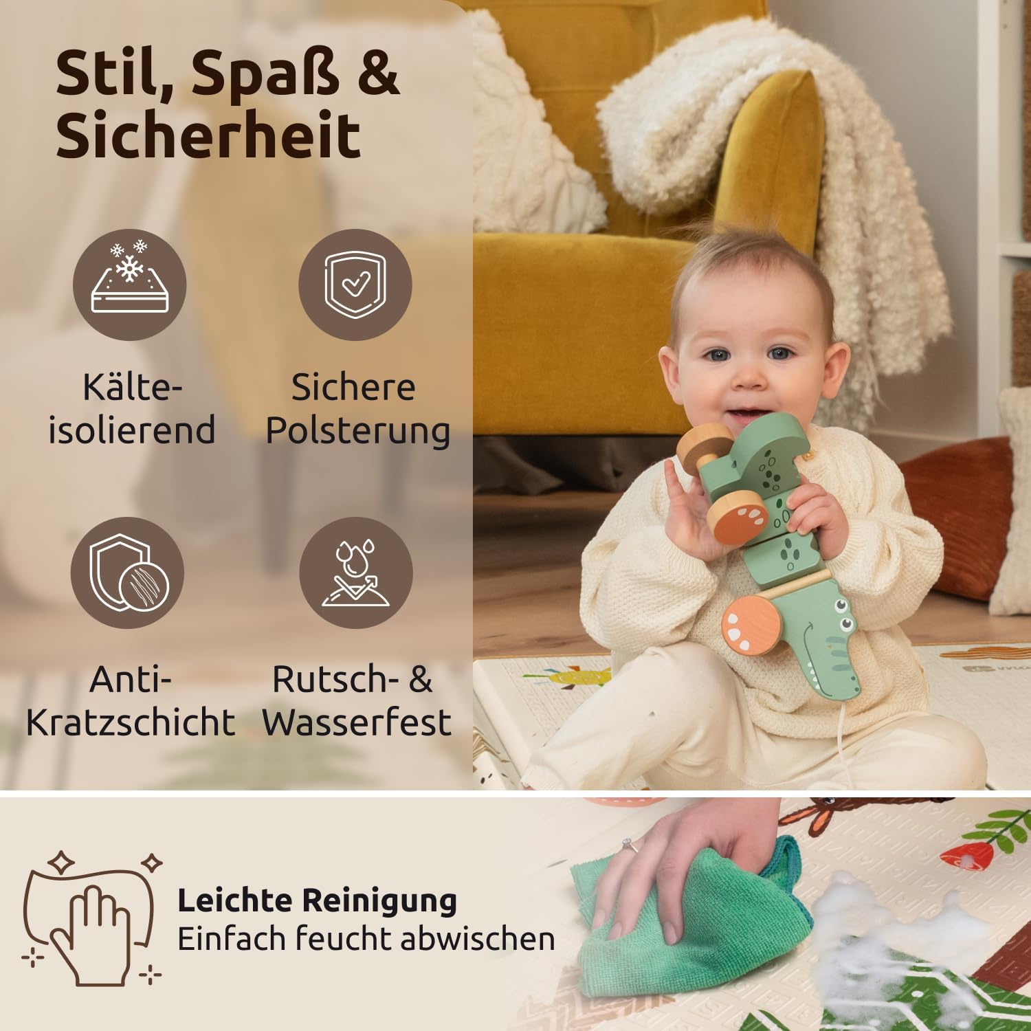 Mallie® Spielmatte Baby Faltbar 120x120x1cm [100% BPA- und Schadstoff-Frei] Doppelseitige Krabbelmatte Baby, Krabbeldecke Baby I Baby Play Mat, Spielmatte Baby Faltbar