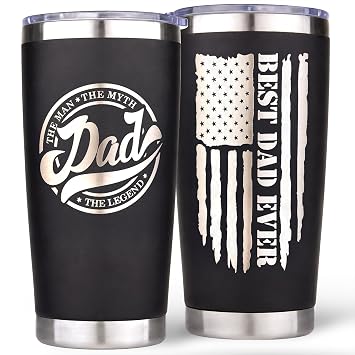 Gift for Dad from Daughter, Son - Best Dad Ever Gifts for Christmas Birthday Fathers Day - Laser Engraved Dad Coffee Cup Mug Tumbler with The Man The Myth The Legend, 20 oz Insulated Stainless Steel